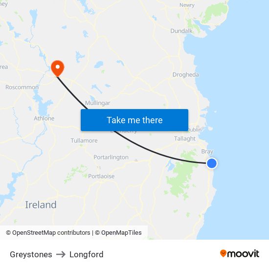 Greystones to Longford map