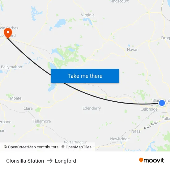 Clonsilla Station to Longford map