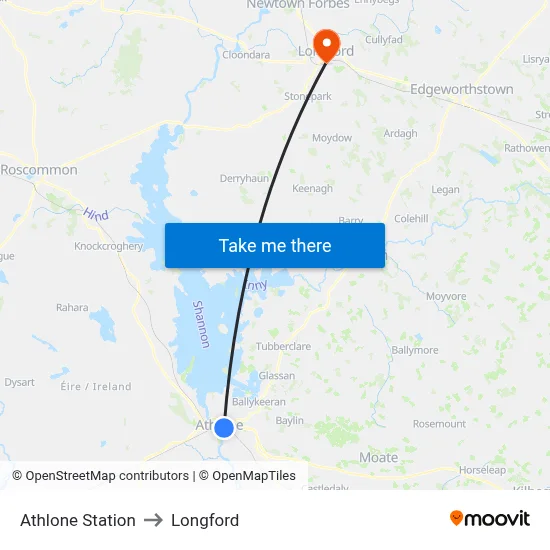 Athlone Station to Longford map