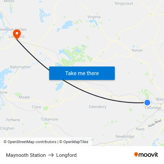 Maynooth Station to Longford map