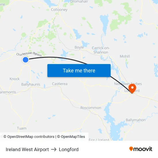 Ireland West Airport to Longford map