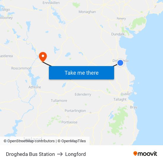 Drogheda Bus Station to Longford map