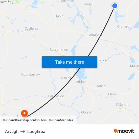 Arvagh to Loughrea map