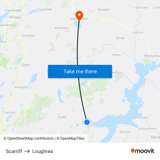 Scarriff to Loughrea map