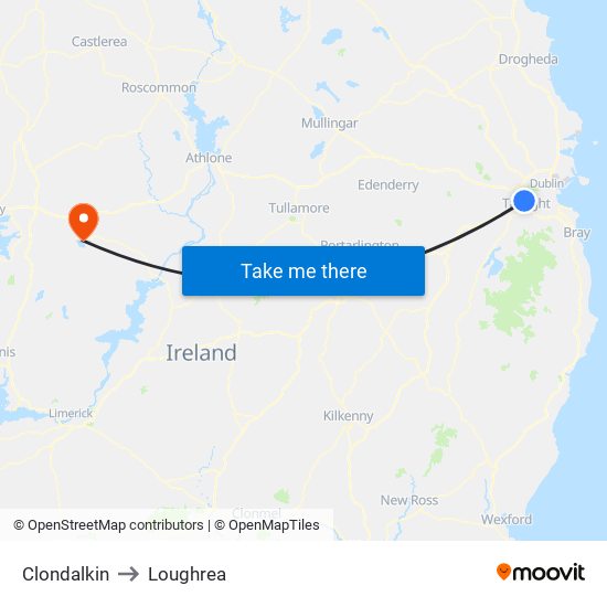 Clondalkin to Loughrea map