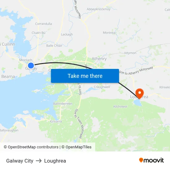Galway City to Loughrea map