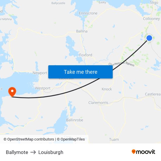 Ballymote to Louisburgh map