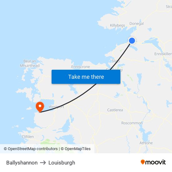 Ballyshannon to Louisburgh map