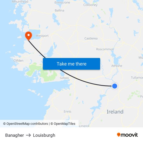 Banagher to Louisburgh map