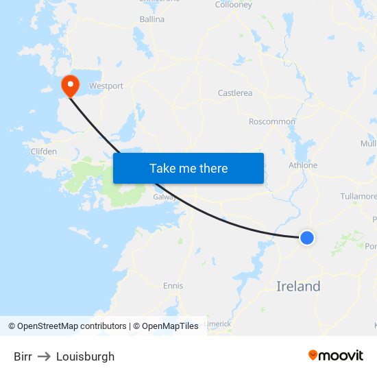 Birr to Louisburgh map