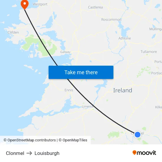 Clonmel to Louisburgh map