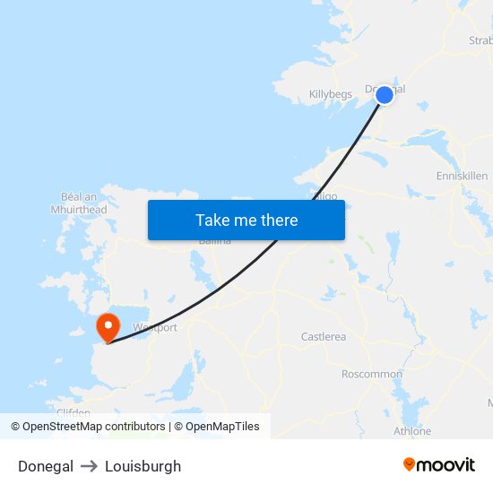 Donegal to Louisburgh map