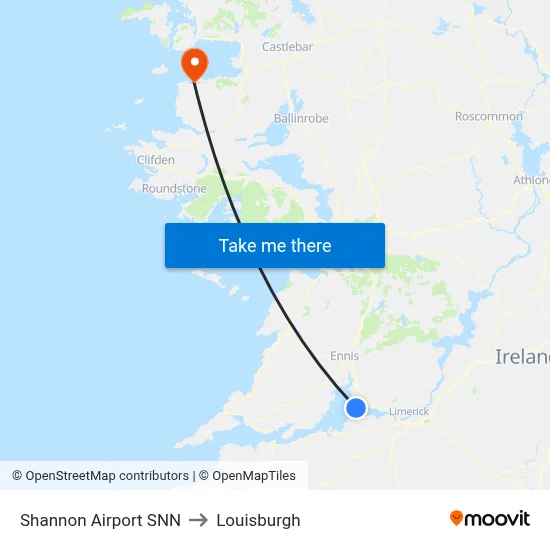 Shannon Airport SNN to Louisburgh map