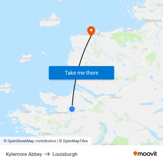 Kylemore Abbey to Louisburgh map