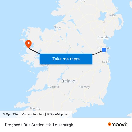 Drogheda Bus Station to Louisburgh map