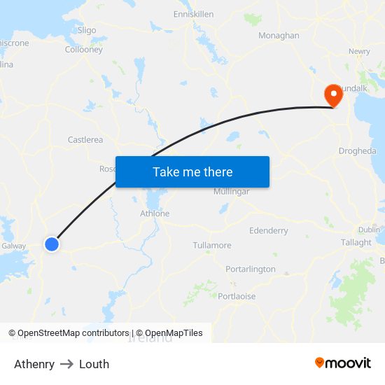 Athenry to Louth map