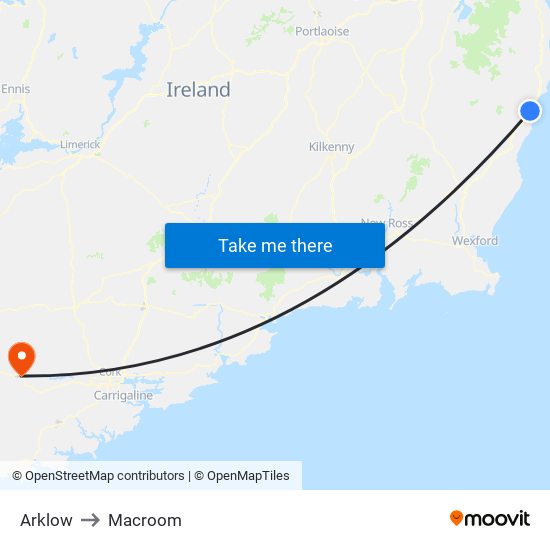 Arklow to Macroom map