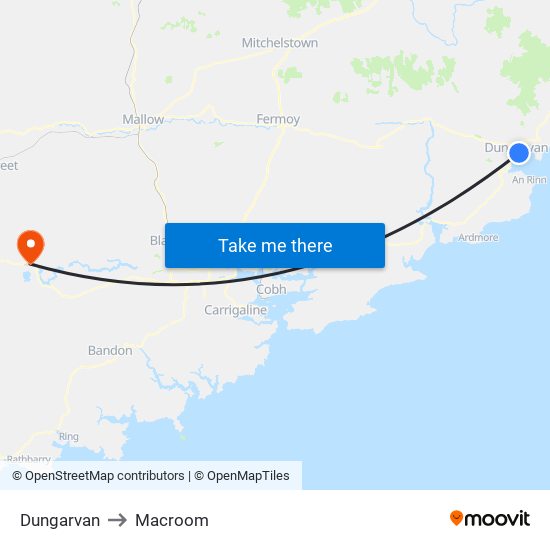 Dungarvan to Macroom map