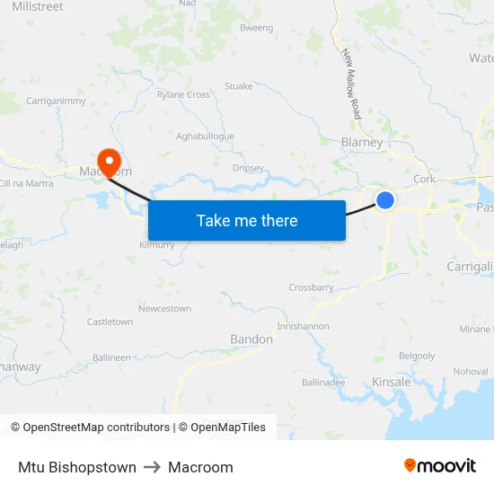 Mtu Bishopstown to Macroom map