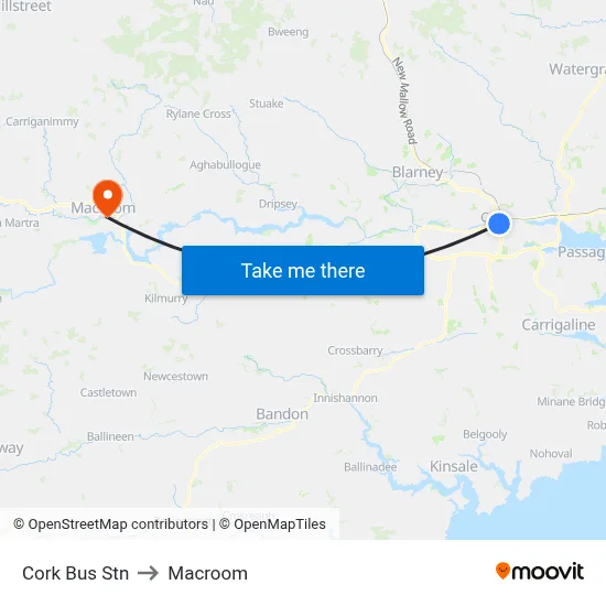 Cork Bus Stn to Macroom map