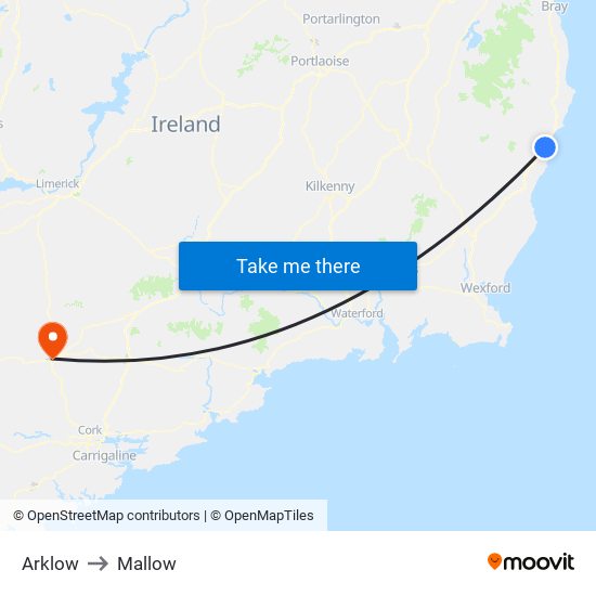 Arklow to Mallow map