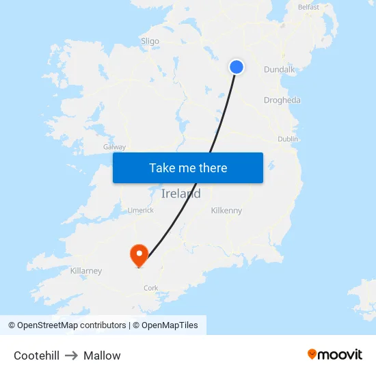 Cootehill to Mallow map