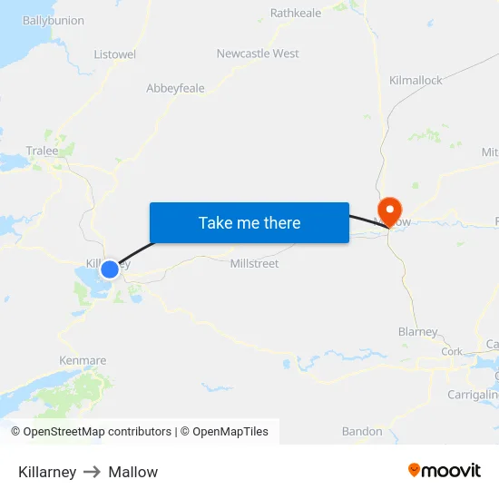 Killarney to Mallow map
