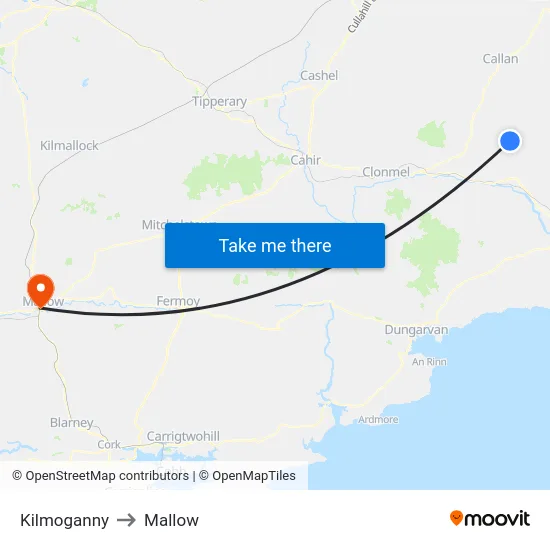Kilmoganny to Mallow map