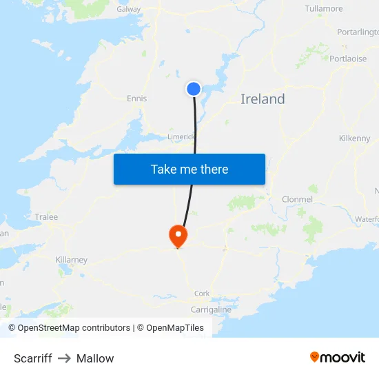 Scarriff to Mallow map