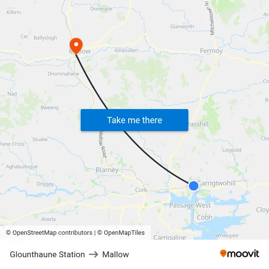 Glounthaune Station to Mallow map