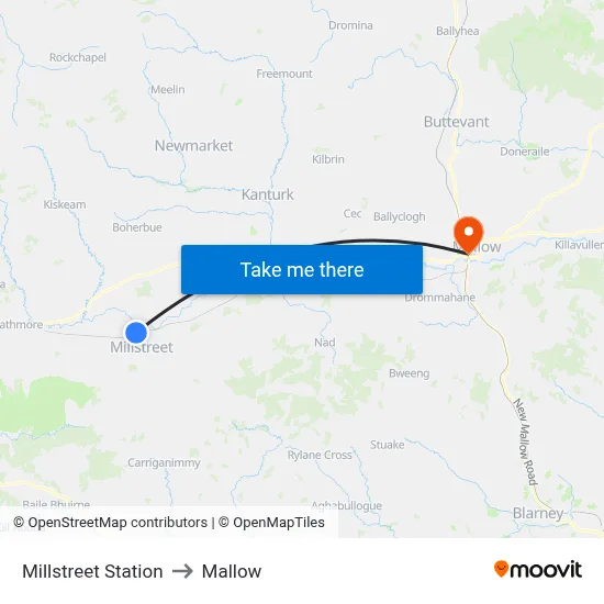 Millstreet Station to Mallow map