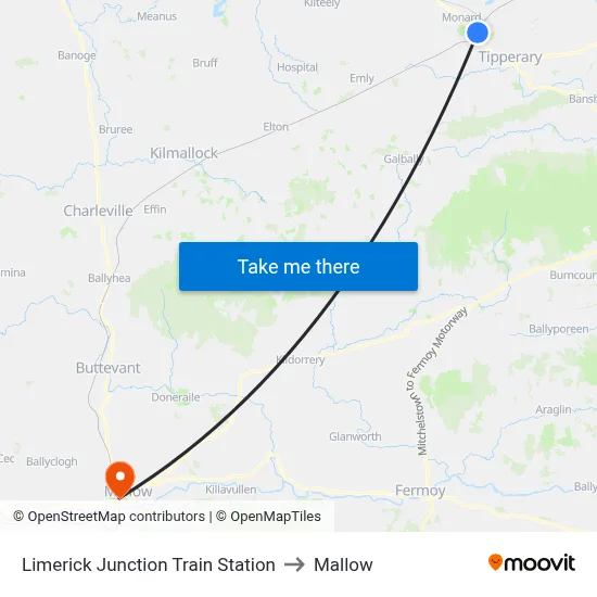 Limerick Junction Train Station to Mallow map