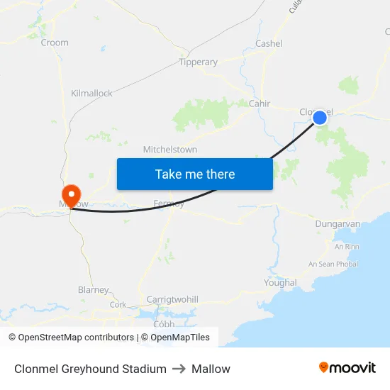 Clonmel Greyhound Stadium to Mallow map