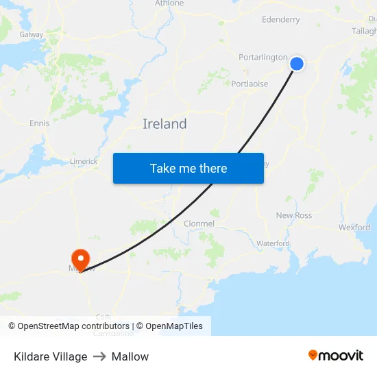 Kildare Village to Mallow map