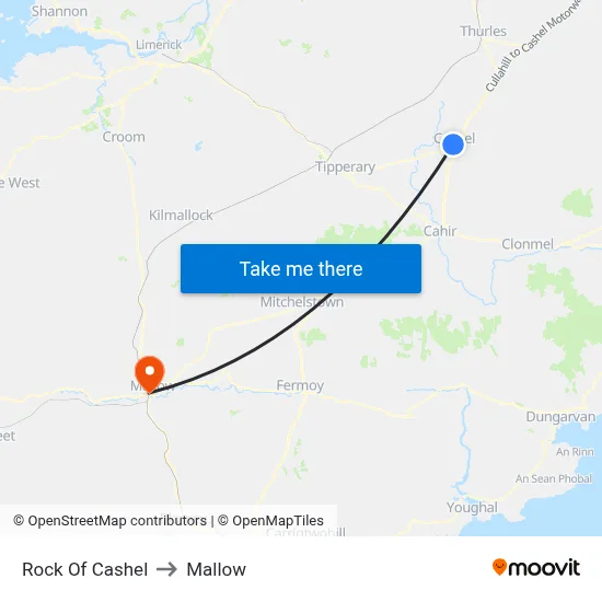 Rock Of Cashel to Mallow map
