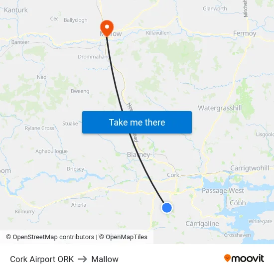 Cork Airport ORK to Mallow map