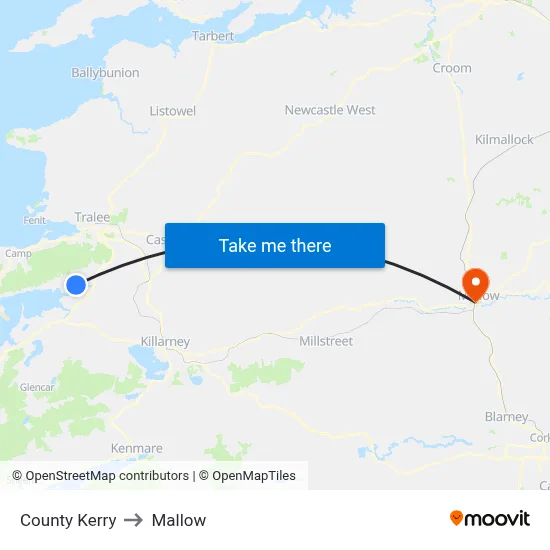 County Kerry to Mallow map