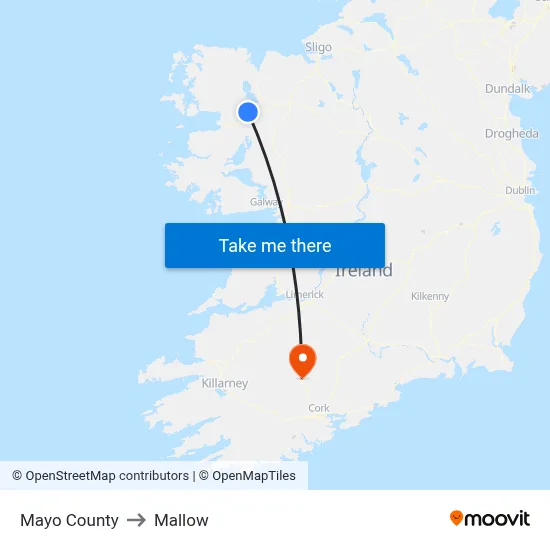 Mayo County to Mallow map