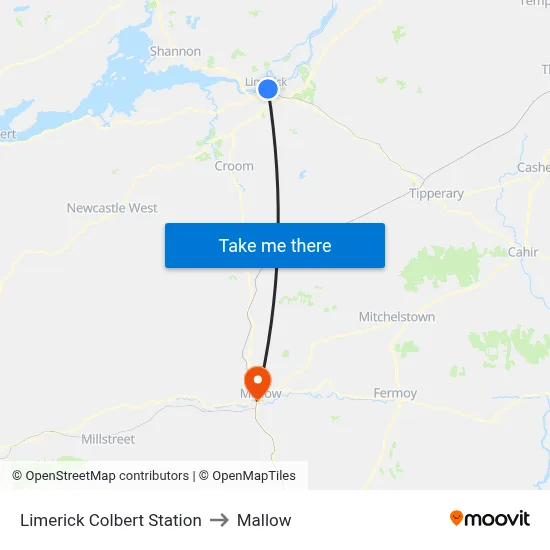 Limerick Colbert Station to Mallow map