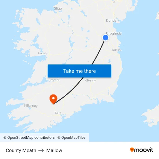 County Meath to Mallow map
