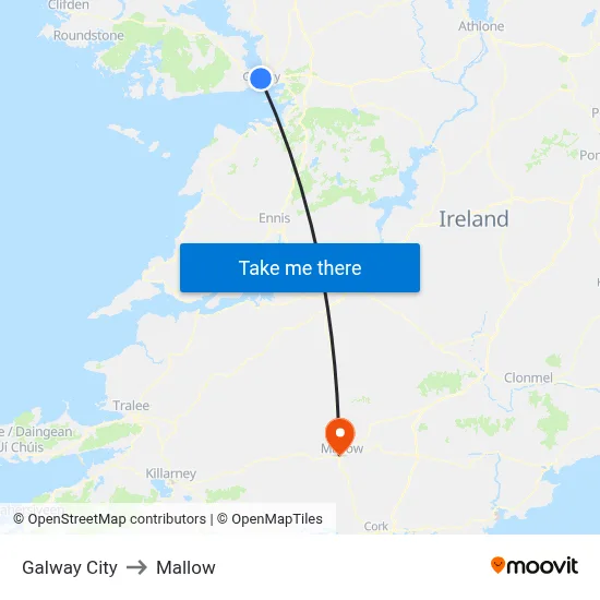 Galway City to Mallow map