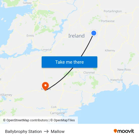 Ballybrophy Station to Mallow map