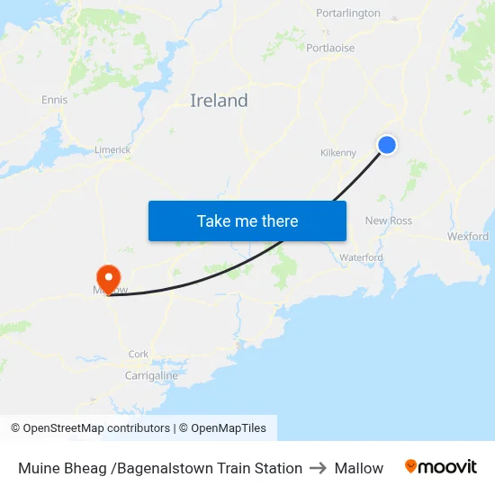 Muine Bheag /Bagenalstown Train Station to Mallow map