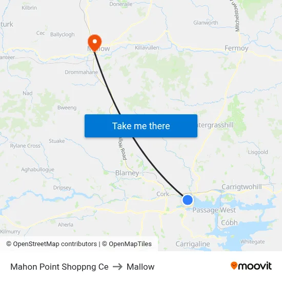 Mahon Point Shoppng Ce to Mallow map