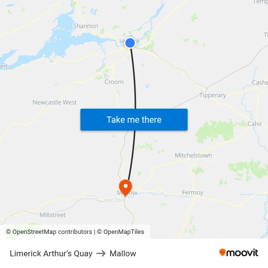 Limerick Arthur's Quay to Mallow map