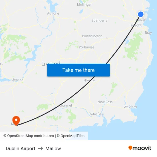 Dublin Airport to Mallow map