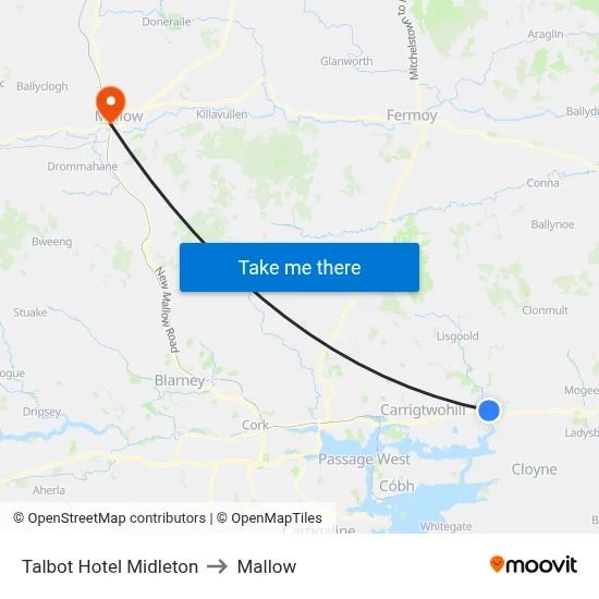 Talbot Hotel Midleton to Mallow map
