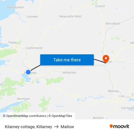 Kilarney cottage, Killarney to Mallow map