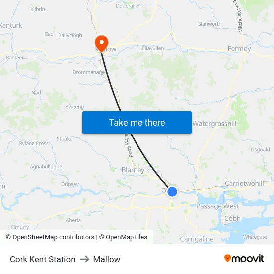 Cork Kent Station to Mallow map