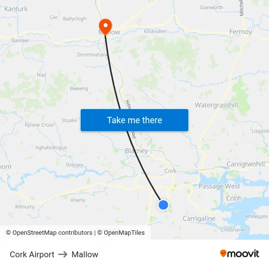 Cork Airport to Mallow map